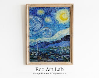 The Starry Night by Vincent van Gogh Printable Famous Art Print. Instant Download van Gogh Print Vintage Painting. Fine Art Print Wall Decor