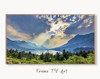 Glacier National Park Art Digital Painting Frame TV Art. Landscape Samsung Frame TV Art Downloadable Nature Art for TV Colorful Frame Tv Art
