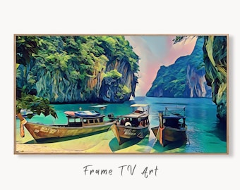 Paradise Island in Thailand Landscape Painting, Samsung Frame TV Art, Digital Download, Digital Art for Tv, Colorful Frame TV Art