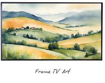 Watercolor Hills Art For Frame TV. Pastel Minimalist Decor For Samsung Frame TV. Colorful Landscape View For Frame TV 4K.