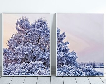 Snowy Winter Forest Set of 2 Prints Landscape Painting Nature Print ...