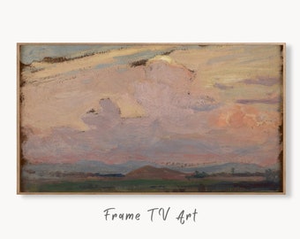 Samsung Frame TV Art 4K Vintage Sky & Mountain Landscape Painting. Instant Download Clouds Painting. Wall Art for Frame TV. Vintage Wall Art