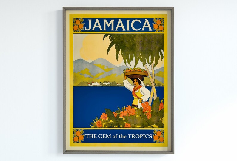 Jamaica Retro Travel Poster. Travel Decor Vintage Jamaica Etsy
