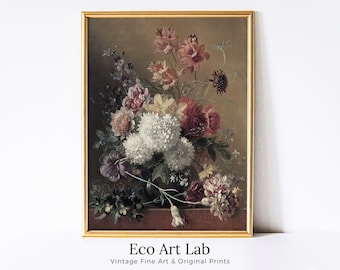 Wild Flower Still Life Painting | Neutral Vintage Wall Art | PRINTABLE Downloadable | Bouquet of Flowers | Botanical Farmhouse Print