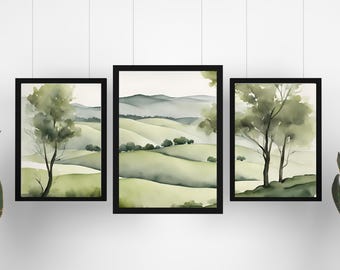 Sage Green Mountain Wall Art I Countryside Decor I Minimalist Prints I 3 Pieces Wall Art I Digital Download I Modern Home Decor