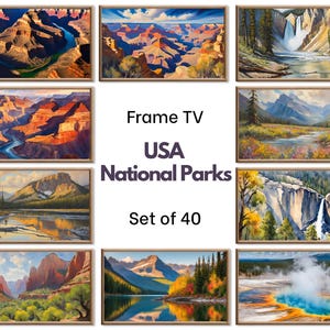 US National Parks Frame TV Art Set of 40. Mountain Wall Art Original Landscape Paintings National Parks Nature Wall Art For Samsung Frame TV
