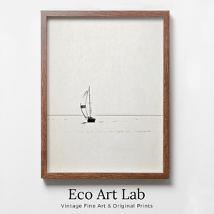 Sailboat Print Nautical Wall Art. Minimalist Boat Artwork. Lone Sail Boat at Sea. Neutral Sailboat Decor. Printable Download. Digital Print