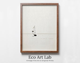 Sailboat Print Nautical Wall Art. Minimalist Boat Artwork. Lone Sail Boat at Sea. Neutral Sailboat Decor. Printable Download. Digital Print