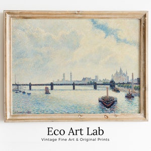 Vintage landschapsschilderij van Londen. Afdrukbare muurkunst. Charing Cross-brug. Decor voor thuis of op kantoor, print digitale kunst direct downloaden.