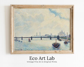 Vintage London Landscape Painting. Printable Wall Art. Charing Cross Bridge. Home or Office Decor, Print Digital Art Instant Download.