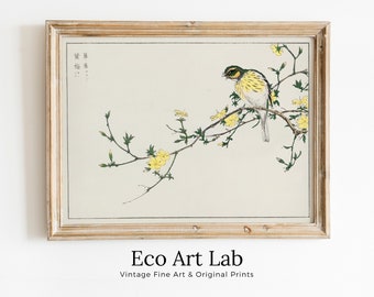 Bird on Plum Tree Vintage Japanese Painting. Japanese Wall Art Printable Poster. 19th Century Japanese Vintage Wall Art, Bird Asian Art