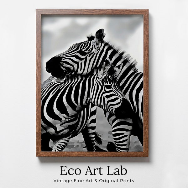 Zebra Love Black and White Printable Wall Art. Zebra Digital Print Black and White Art Downloadable Art. Safari Animals Print