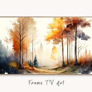 Samsung Frame TV Art 4K Fall Forest Nature Watercolor Landscape Digital Painting. Instant Download Forest Art for Samsung Frame TV. TV Art