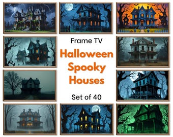 Halloween Haunted House Digital Art for Samsung Frame TV - 40 Spooky Season TV Wall Decor Downloads for Halloween Home Decor. Set of 40