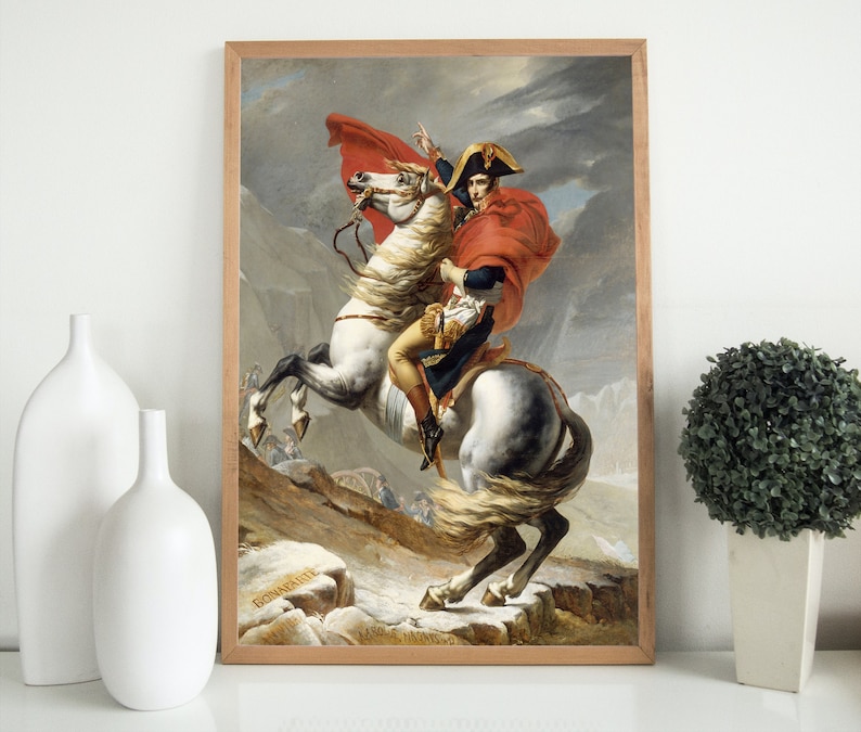 Napoleon Bonaparte korsar Alperna. Röda Kapversionen. Berömd historisk affisch. Utskrivbar väggkonst. Reproduktion av fransk historia. bild 8
