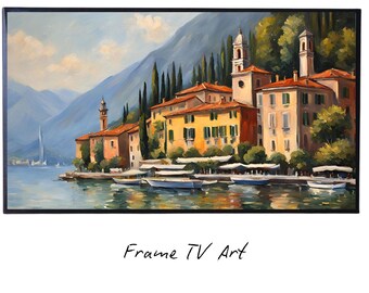 Como Lake Art For Samsung Frame TV. Italy Landscape Modern Wall Decor. Stylish TV Digital Art For Elegant Display