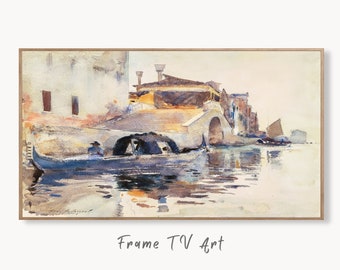 Samsung Frame TV Art 4K Vintage Venice Canal Painting. Instant Download Art for TV. Colorful Frame TV Art. Watercolor Landscape Painting
