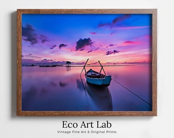 Dawn with a Boat At Sea Print, Nautical Wall Decor. Printable Wall Art. Digital Print, Colorful Boat Printable Modern Wall Art, Boat Print