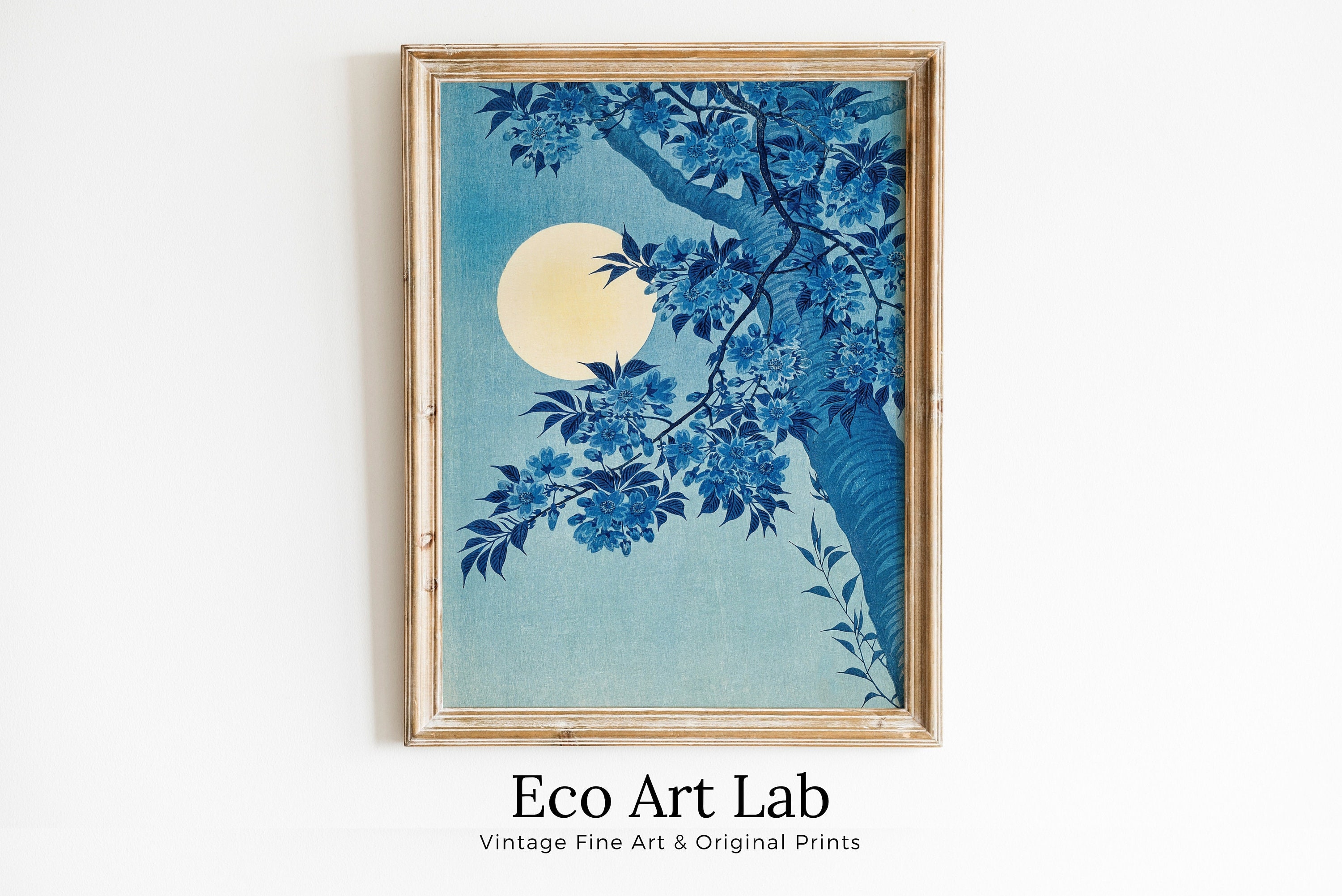 Cherry and Vintage Japanese Printable Floral Art. Print Etsy Painting Japanese - Decor Wall Blossoming Blue Art. Antique Botanical Wall Moon Full