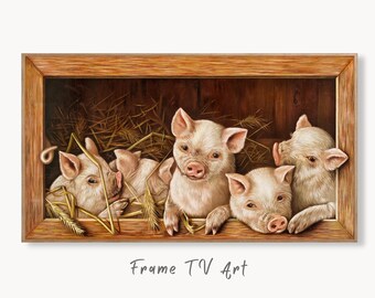 Samsung Frame TV Art 4K The Prize Piggies. Farm Animals Pigs Vintage Painting. Instant Download Art for the Samsung Frame TV. Art for TV
