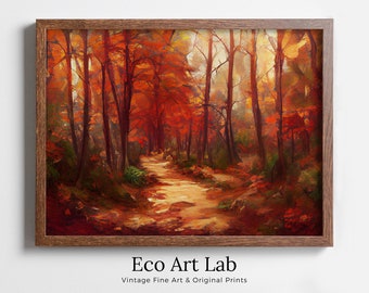 Forest Trail in the Fall Landscape Painting Printable Wall Art. Home or Office Decor. Fall Nature Print Digital Autumn Art. Instant Download