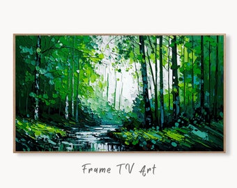 Samsung Frame TV Art 4K Abstract Textured Forest & River Landscape Painting. Instant Download Forest Art for Samsung Frame TV. Art for TV