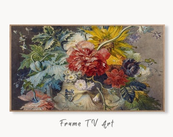Samsung Frame TV Art 4K Vintage Still life Painting. Bouquet of Flowers in Vase Art. Instant Download Colorful Retro Floral Art for Frame TV