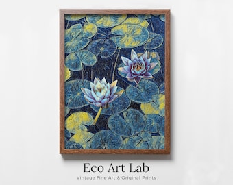 Lotus Flower Art | Botanical Wall Art | Flower Wall Decor | Blooming Lotus in Blue Digital Painting | Floral Art | Printable Download