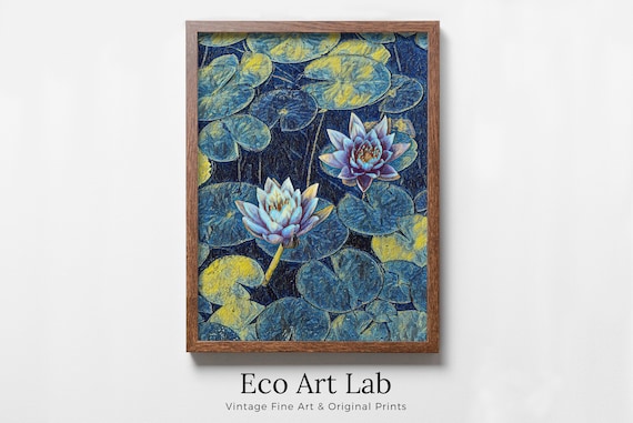 Lotus Flower Art | Botanical Wall Art | Flower Wall Decor | Blooming Lotus in Blue Digital Painting | Floral Art | Printable Download