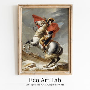 Napoleon Bonaparte bei der Alpenüberquerung. Rote Cape Version. Berühmter Historischer Posterdruck. Druckbare Kunst. Französische Geschichte Kunstreproduktion