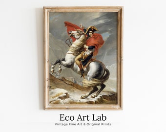Napoleon Bonaparte Crossing The Alps. Red Cape Version. Famous Historical Poster Print. Printable Wall Art. French History Art Reproduction