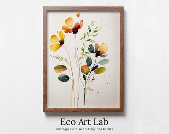 Watercolor Botanical Print. Floral Printable Wall Art. Printable Flower Watercolor. Boho Floral Art. Wild Flowers Art. Floral Minimalist Art