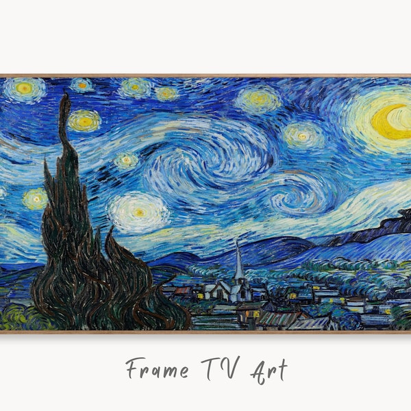 Samsung Frame TV Art 4K Starry Night Famous Painting by Vincent van Gogh. Instant Download van Gogh Art for the Frame TV. Vintage Wall Art