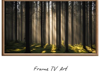 Sunlight Forest Art For Frame TV. Dense Green 4K Nature Scene. Outdoor Landscape Digital Artwork