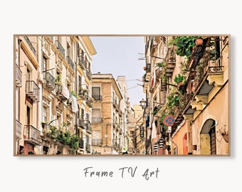 Neighborhood in Cagliari, Italy  Frame TV Art. Italy Painting, City Landscape Frame TV Art. Digital Download, Colorful Art for Frame TV