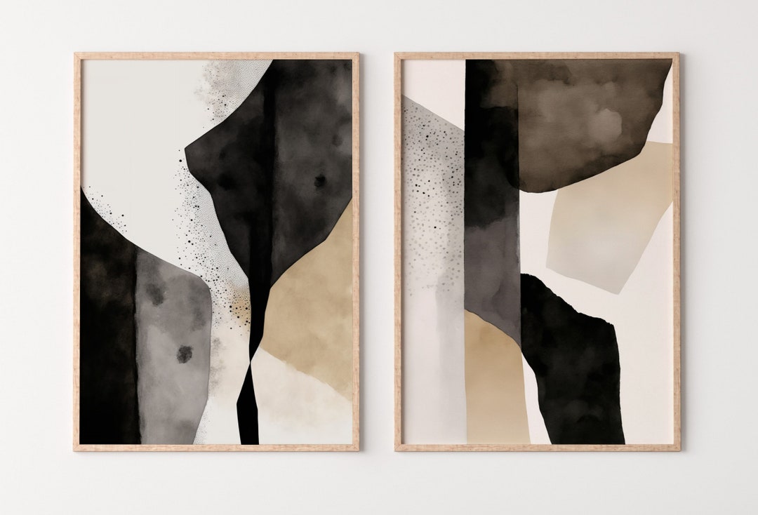 Minimalist Set of 2 Art Prints. Black and White Abstract Poster Set