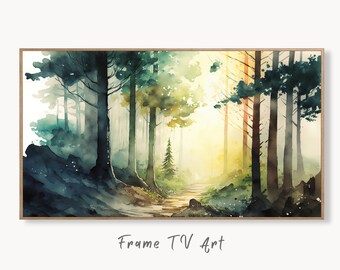 Samsung Frame TV Art 4K Colorful Forest Landscape Watercolor Digital Painting. Instant Download Forest Art for Samsung Frame TV. Art for TV