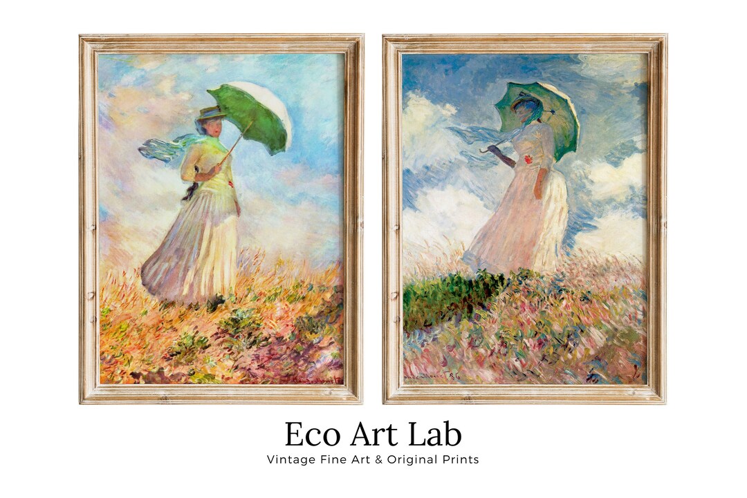 Set of 2 Prints Woman With Parasol Claude Monet Famous Set of 2 Prints Woman With Parasol Claude Monet Famous