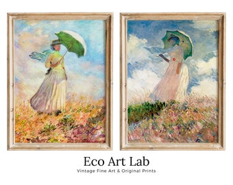 Set of 2 Prints Woman with Parasol Claude Monet Famous Paintings. Instant Download Vintage Portrait Decor. Monet Printable 2 Piece Wall Art