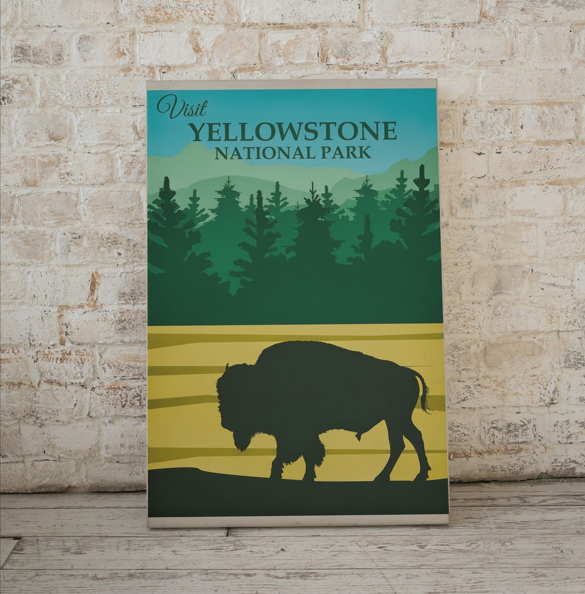 Yellowstone National Park Poster With Bison Vintage Poster - Etsy