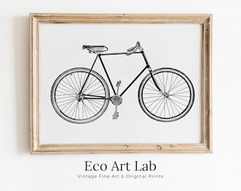 Vintage Bike Print Bicycle Poster. Cycling Minimalist Black and White Wall Art. Retro Bicycle Print Digital Printable Art. Old Bike Poster
