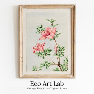 Vintage Japanese Flower Art Azalea Painting Printable Wall Art. Instant Download Antique Japanese Art. Botanical Print Floral Wall Art