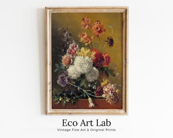Vintage Still Life w/ Flowers Painting. Bouquet of Flowers Romantic Vintage Decor. Antique Oil Painting Vintage Flower Art Print. Printable