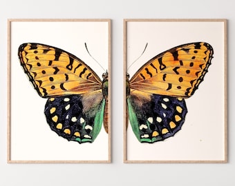 Vintage Butterfly Print, Butterfly Wall Art, Insect Art Nature Phototgraphy, Retro Antique Illustration, Printable Wall Art Set of 2 Prints