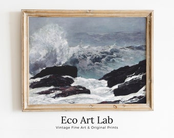 Crashing Waves Vintage Painting Printable Wall Art. Ocean Waves Print Instant Download Coastal Watercolor Wall Art. Nautical Decor Print