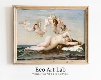 Ancient Greek Mythology Painting Nude Goddess Art. The Birth of Venus Vintage Famous Painting. Antique Greek Mythology Art PRINTABLE Digital
