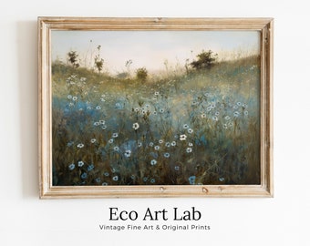 Printable Wildflower Field | Landscape Oil Painting | Country Field Wall Art | Vintage Landscape Art Print | Floral Art | Digital Download