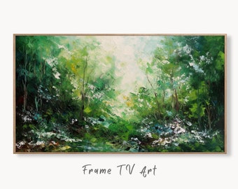 Samsung Frame TV Art 4K Green Forest Abstract Textured Landscape Painting. Instant Download. Forest Art for Samsung Frame TV. Art for TV