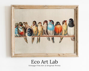 Birds Perched on Branch Vintage Painting. Instant Download Printable Wall Art. Bird Painting. Birds Decor Wall Art Prints. Birds Poster #1