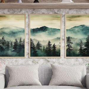 3 Piece Wall Art Sage Green Mountain | Watercolor Mountain Landscape ...